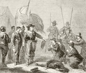 Oliver Cromwell undertrykker et Leveler-mytteri i hæren, 1649, fra 